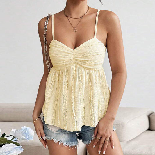 Summer European And American Vest Pleated Solid Color Top