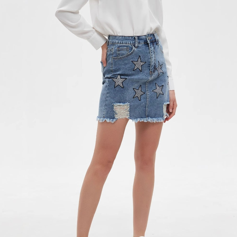 Retro Embroidered Denim Skirt