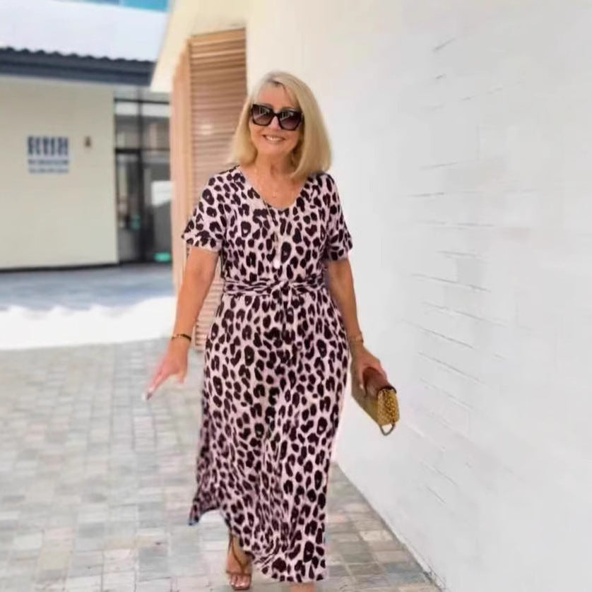 Women's Short Sleeve V-neck Leopard Print Printed Dress