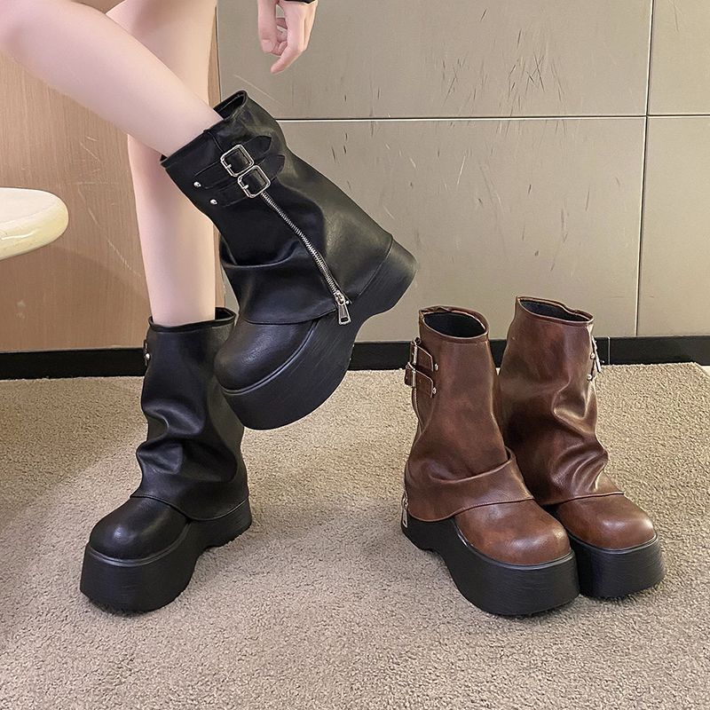 Retro Thick-soled Martin Boots For Women, Height-increasing Leg Tube Boots