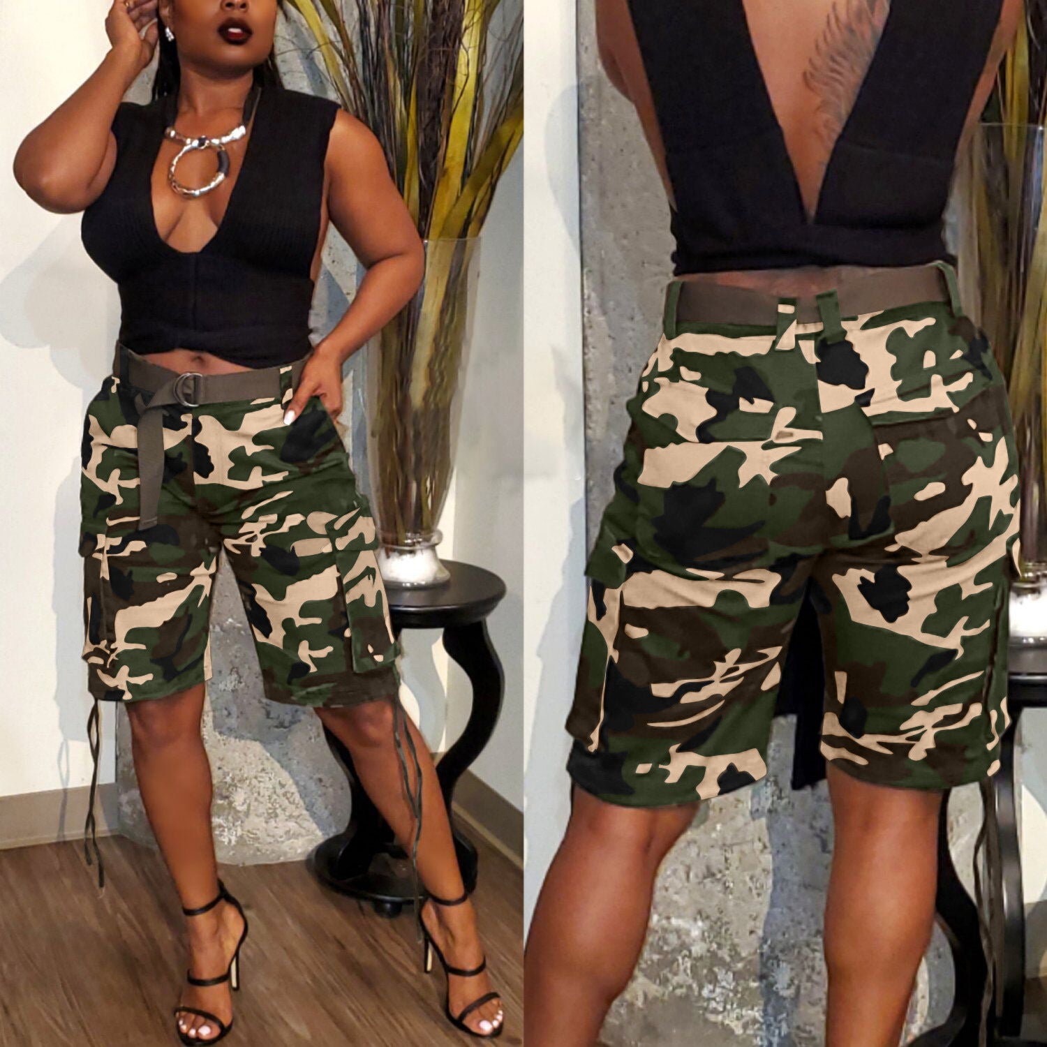 Camouflage Drawstring Multi-pocket Cargo Pants