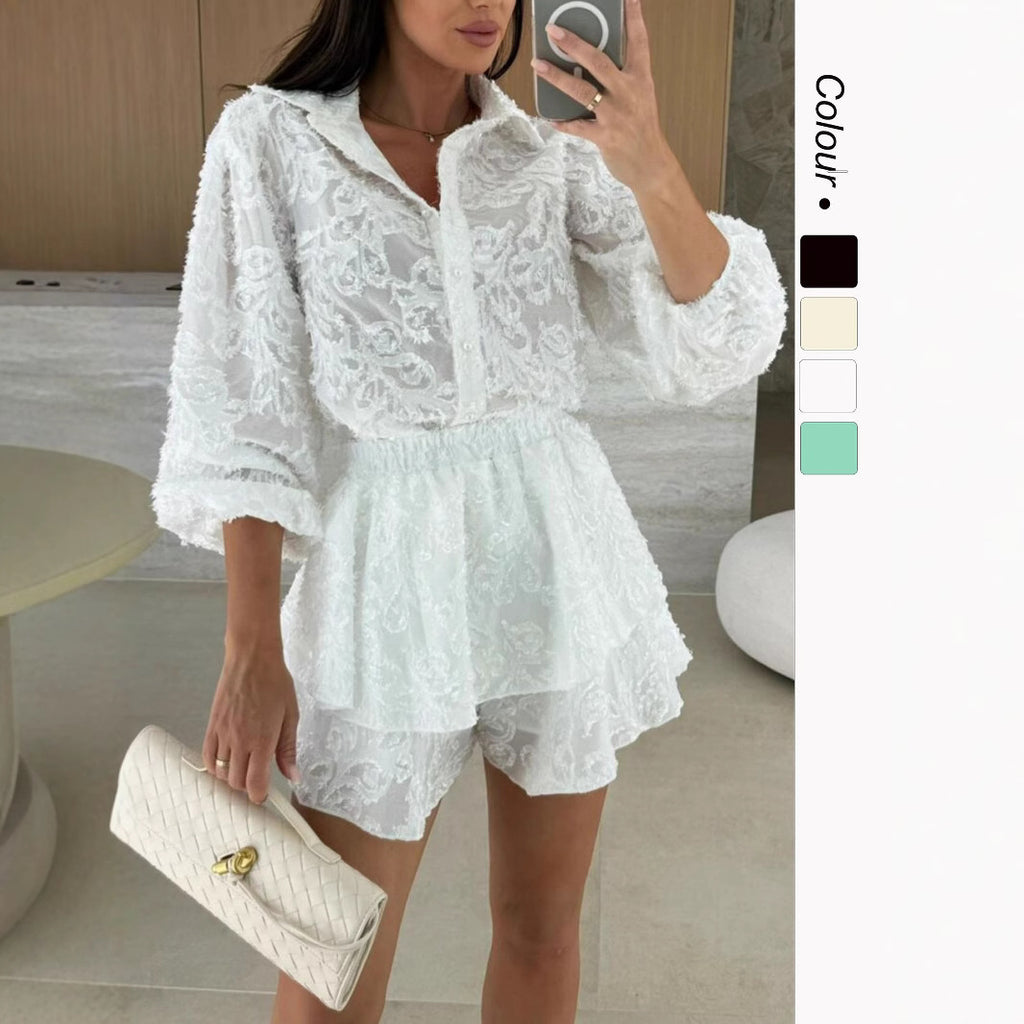 New Casual Two-piece Set Fashionable Long-sleeve Hollow-out Outfit