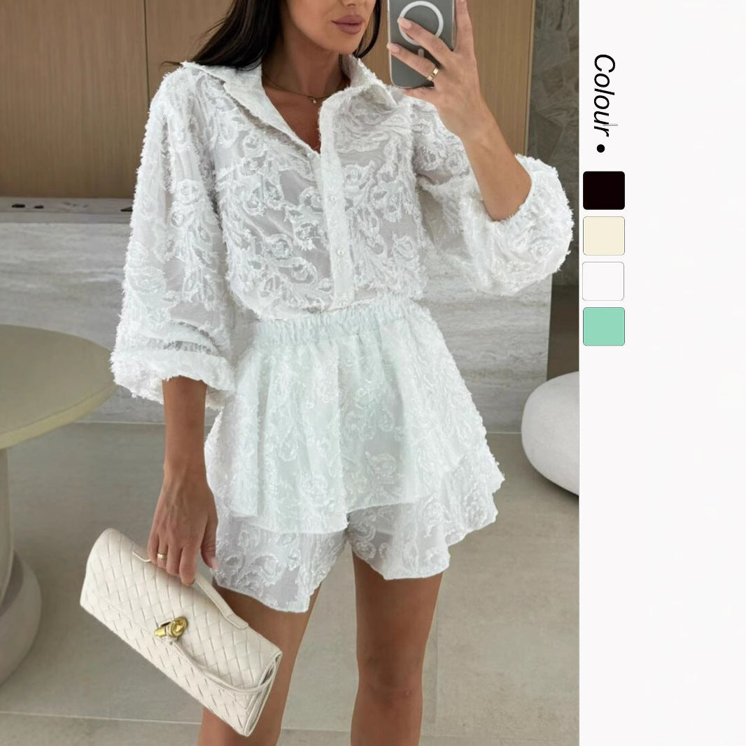 New Casual Two-piece Set Fashionable Long-sleeve Hollow-out Outfit