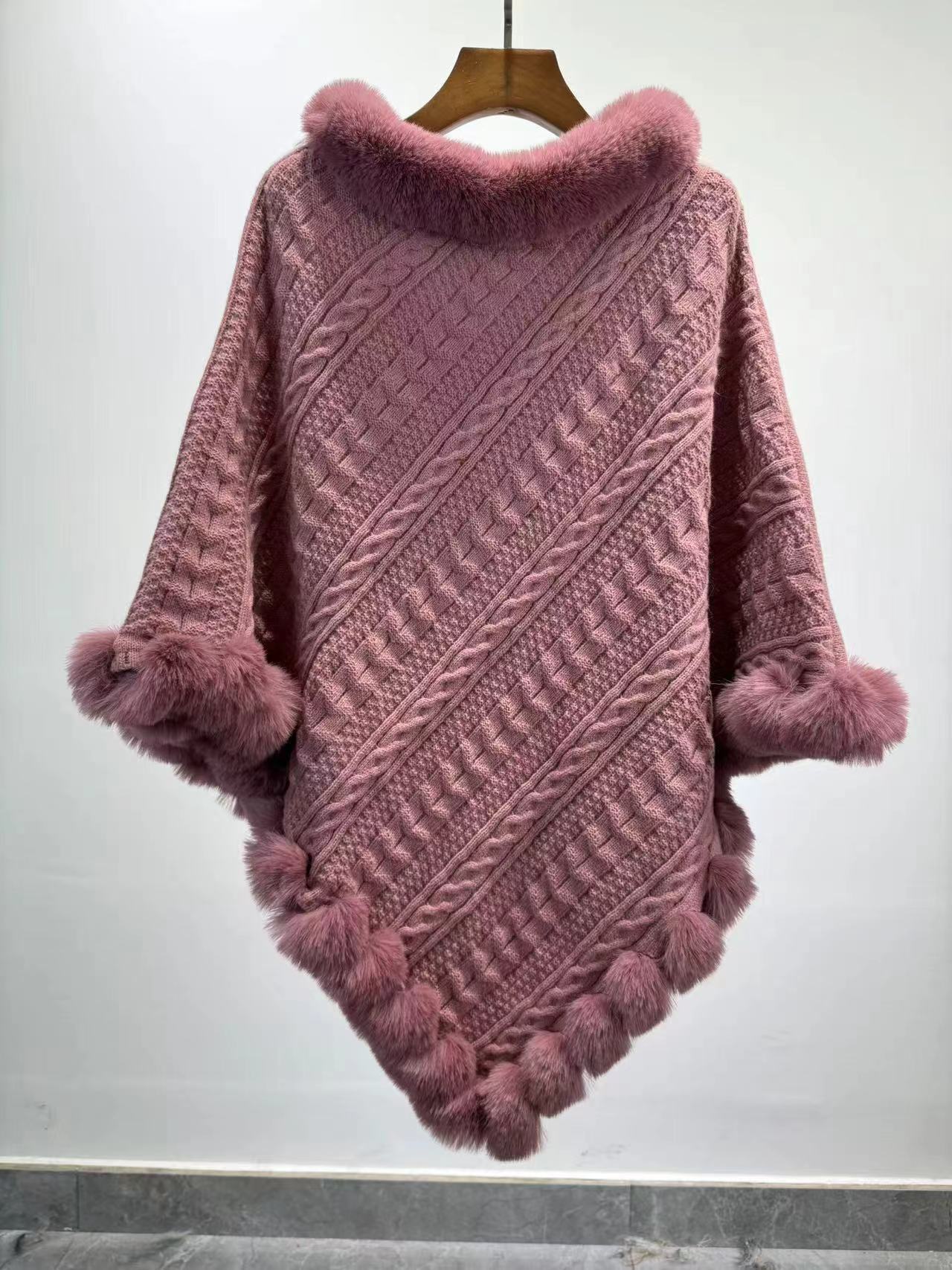 Fur Collar Oversized Knit Pullover Shawl Cloak