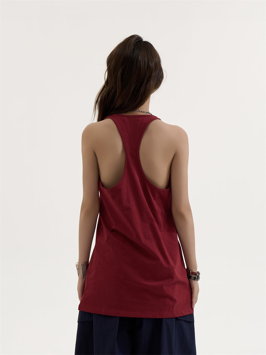 Women's Design Wine Red Printed Sleeveless Vest