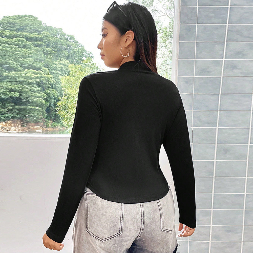 Women's Solid Color Zip-up Long Sleeve Sexy Fitted Top