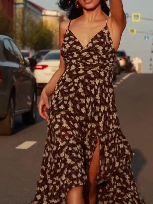 Floral - Print Spaghetti - Strap Dress