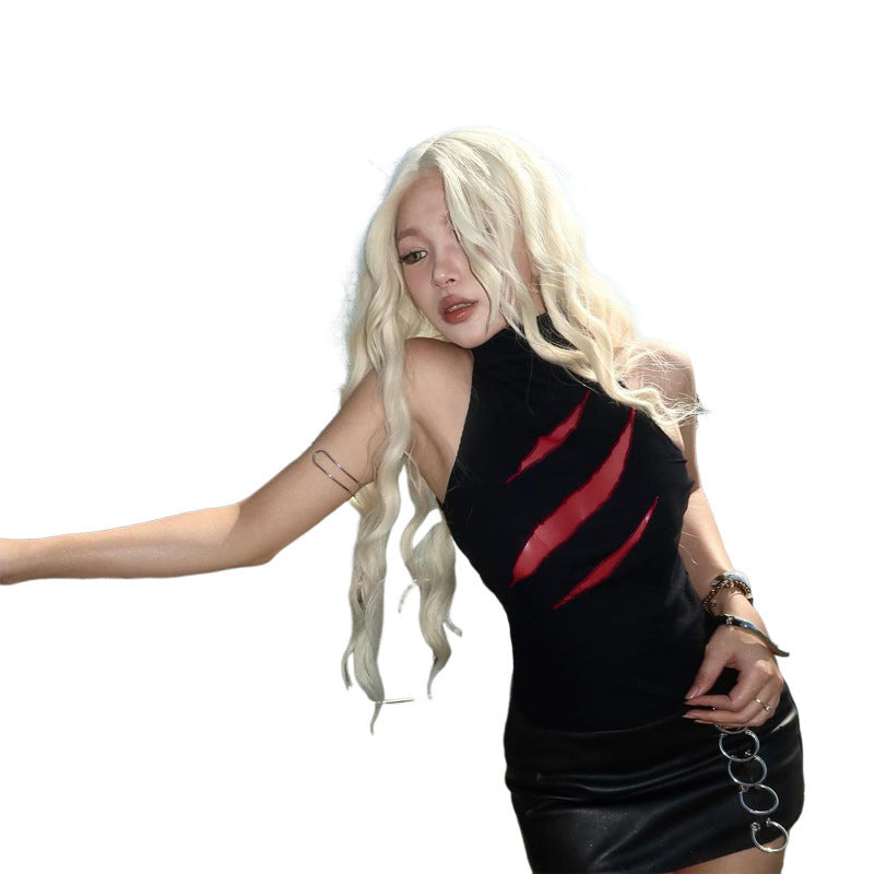 European And American Personalized Hot Girl Street Fashion High Collar Contrast Color Slim Fit Sleeveless Vest