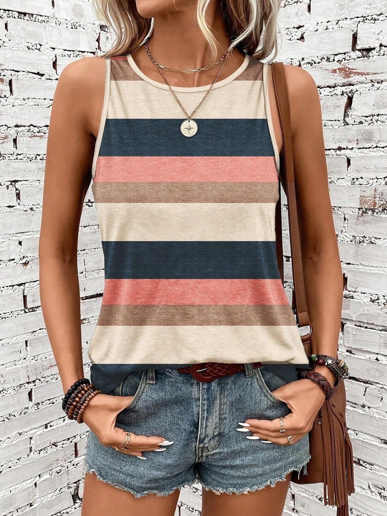 Women's Geometric Striped Garden Collar Vest