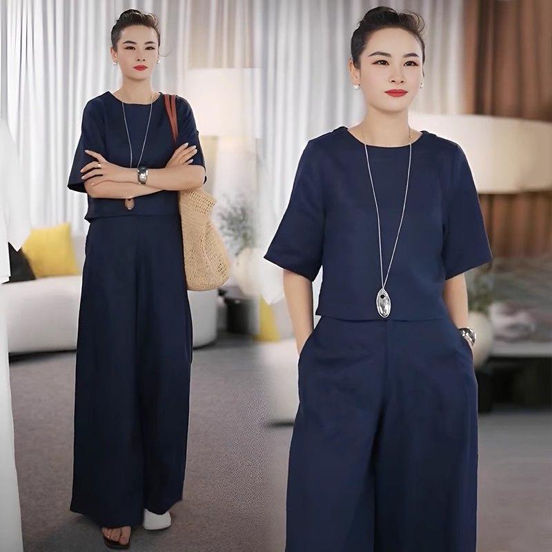 Women's Plus Size Loose Slimming High-end Temperament Wide Leg Pants Casual Two-piece Suit