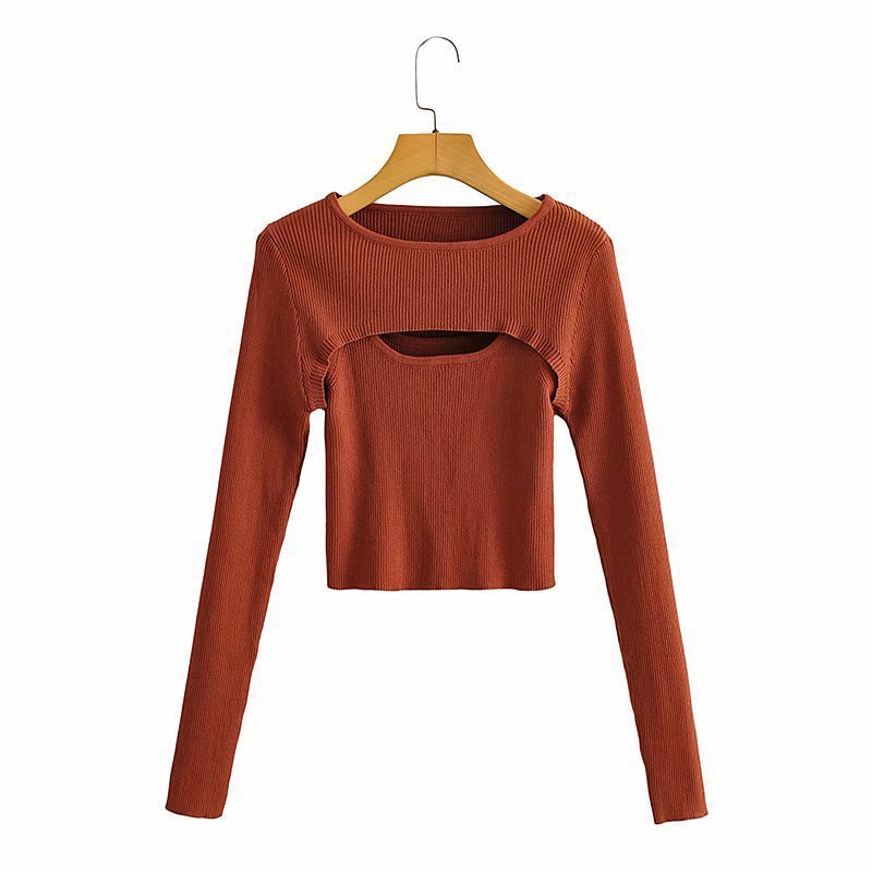 Women's Solid Color Versatile Slim Layering Short Long Sleeve Knit Sweater
