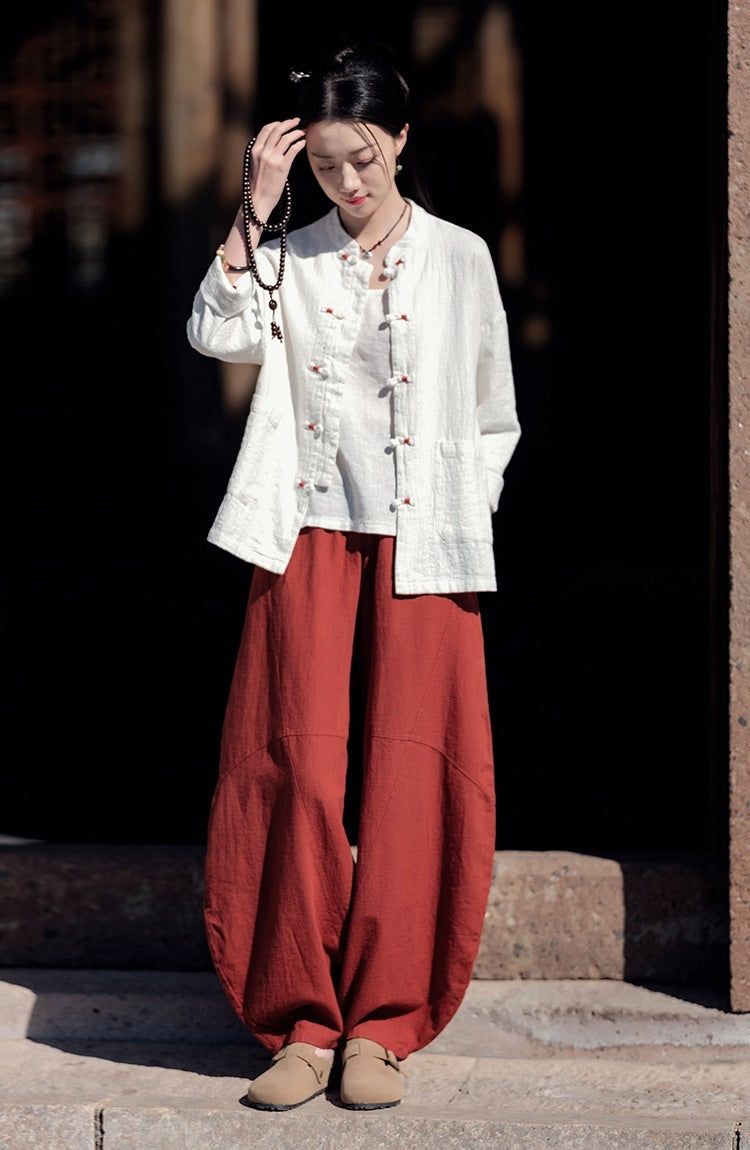 Artistic Retro Cotton And Linen Women's Distressed Loose Casual Pants