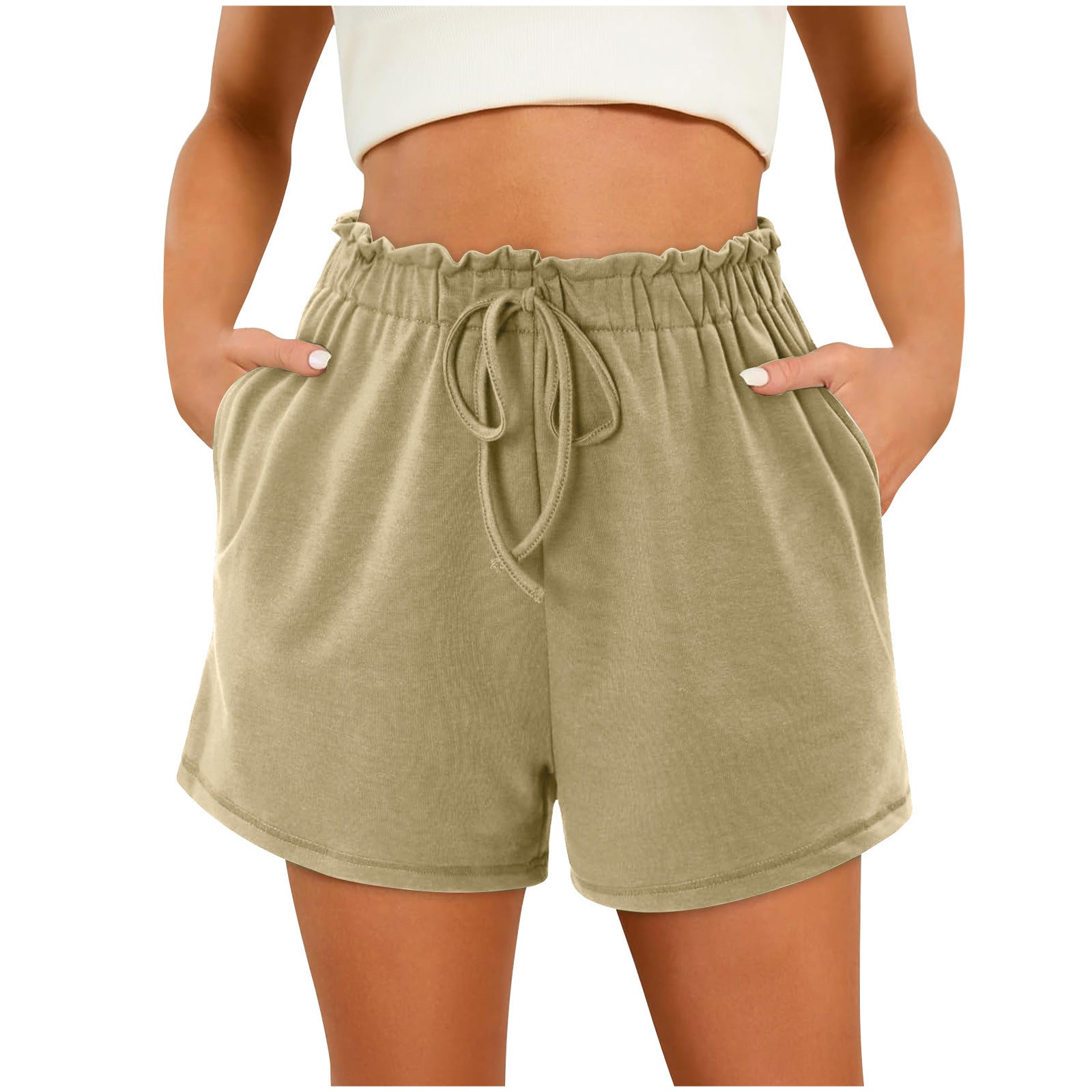 Solid Color Casual Home Pocket Loose Shorts