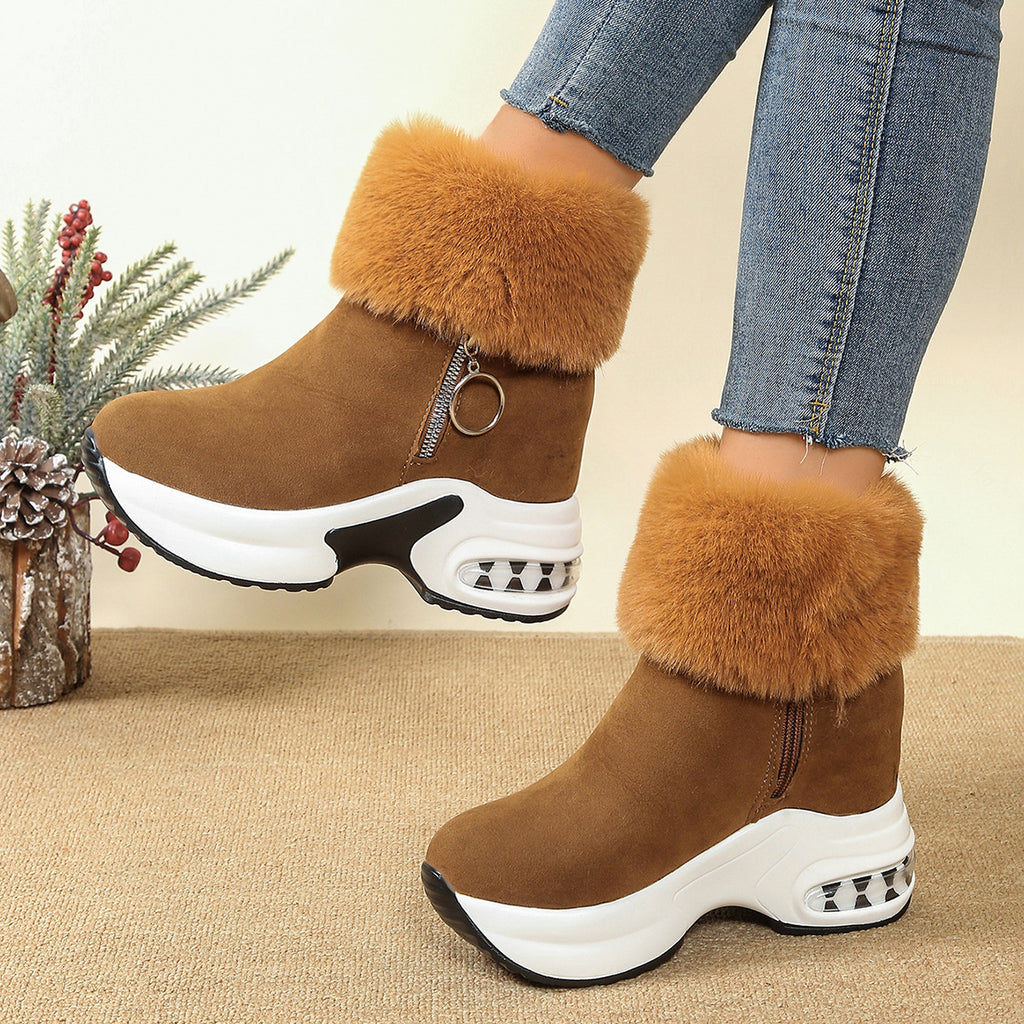 Womens Height-Enhancing Insulated Platform Fleece-Lined Ankle Boots