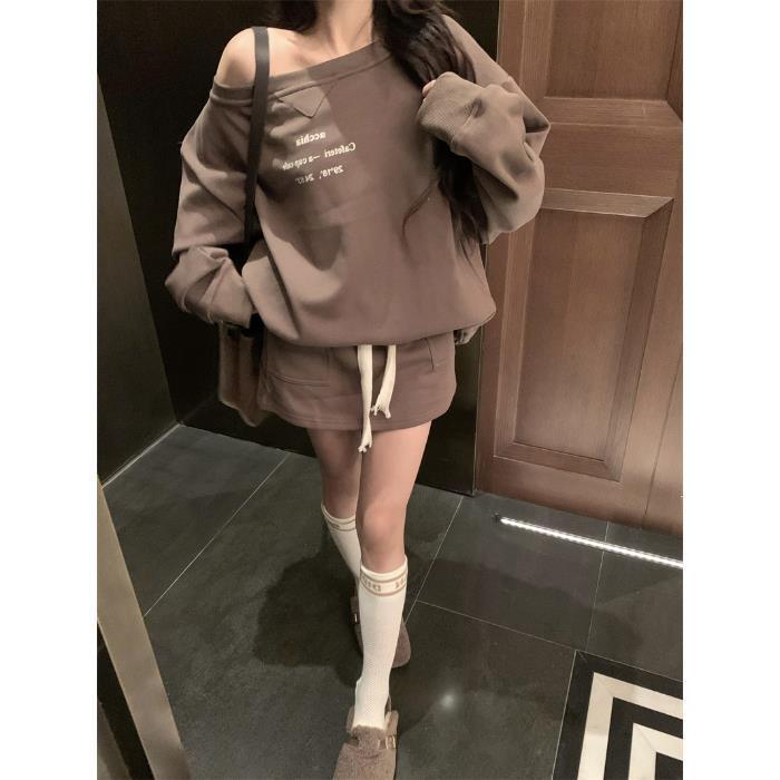 Off-shoulder Floral Print Long Sleeve Pullover Skirt Suit