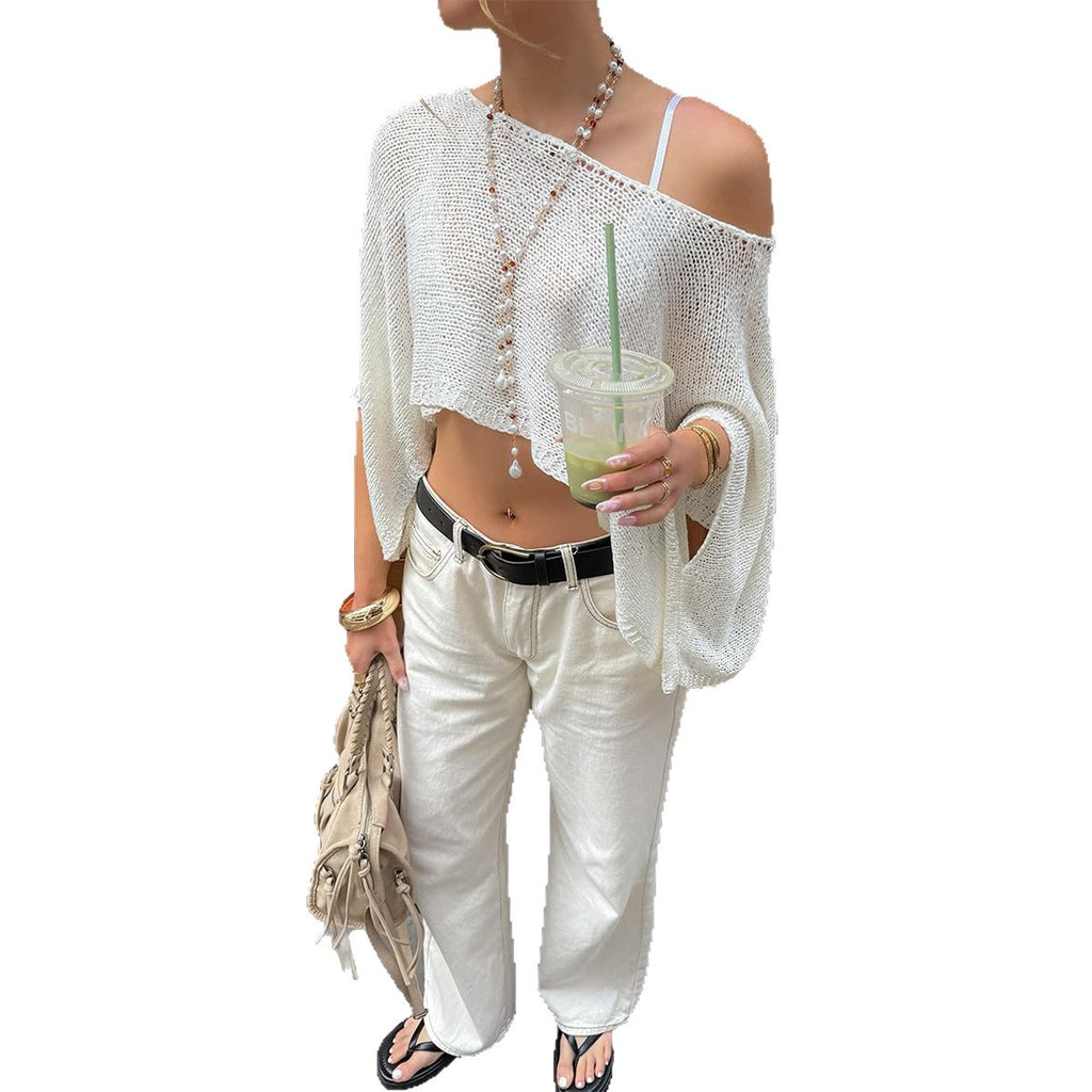 Womens Solid-Color Stylish Cape Long-Sleeve Top