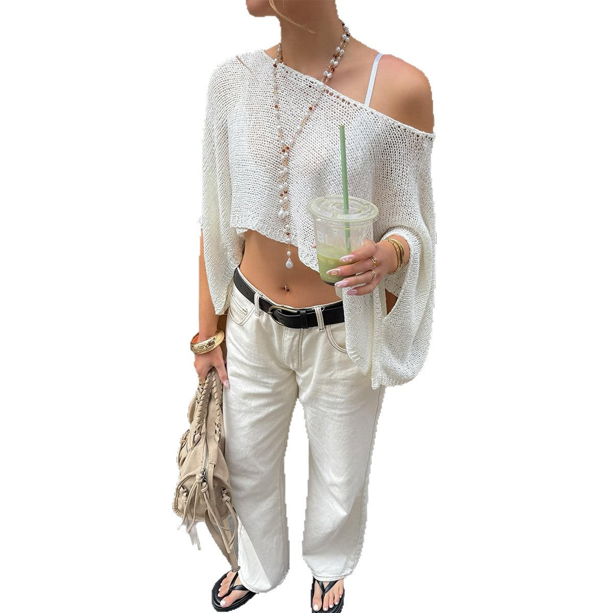 Womens Solid-Color Stylish Cape Long-Sleeve Top