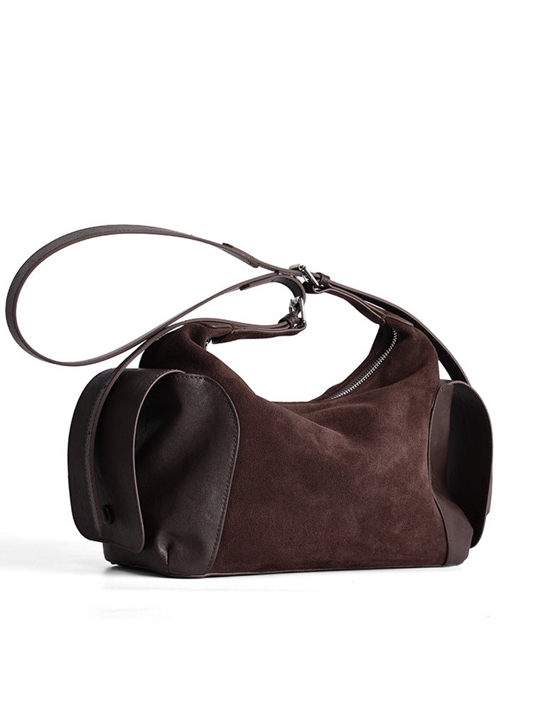 Vintage Boston Bag With Frosted Cowhide And Large Capacity Shoulder Bag