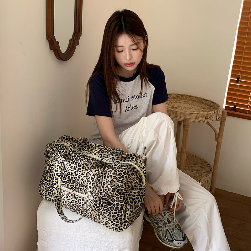 Niche Leopard-Print Canvas Womens Shoulder Bag