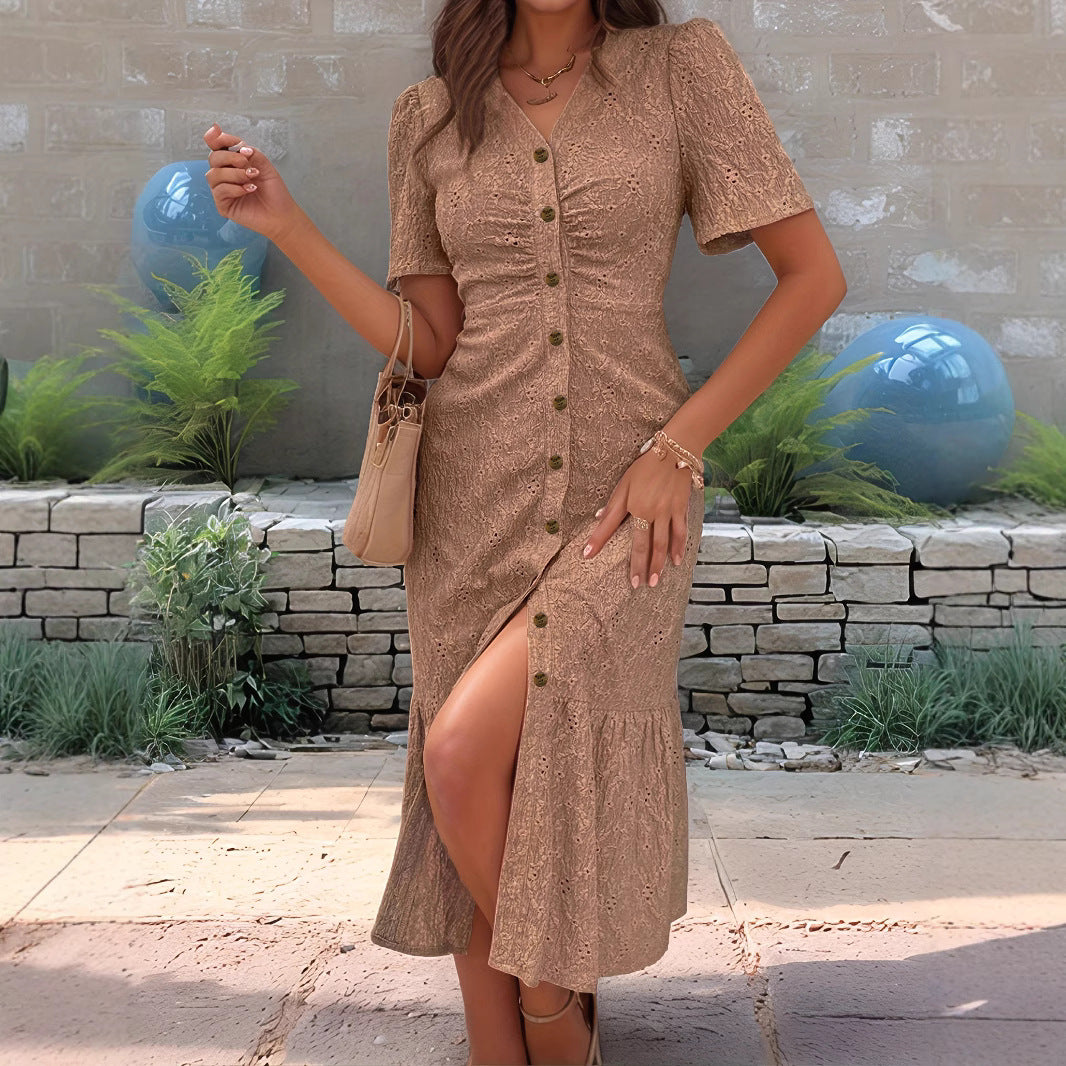 Peter Pan Collar Short Sleeve Fashion Dress Women