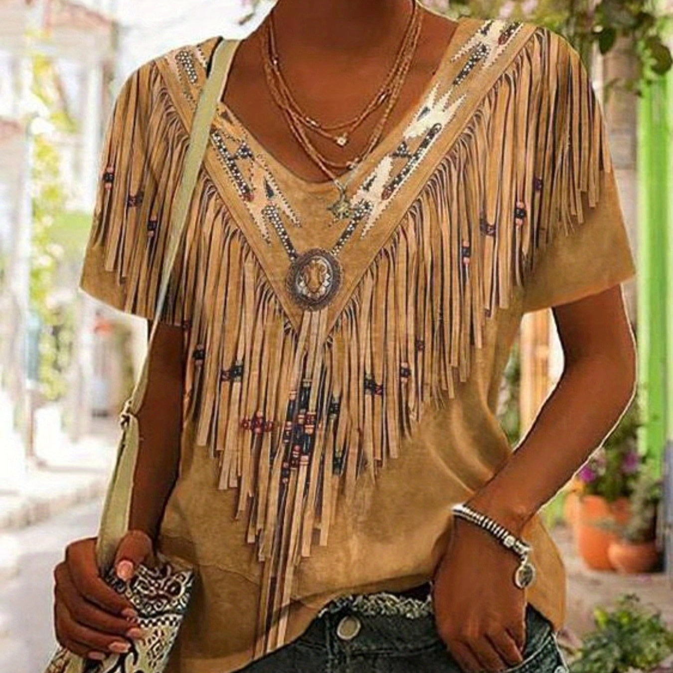 V-neck Holiday Digital Printing Short Sleeve