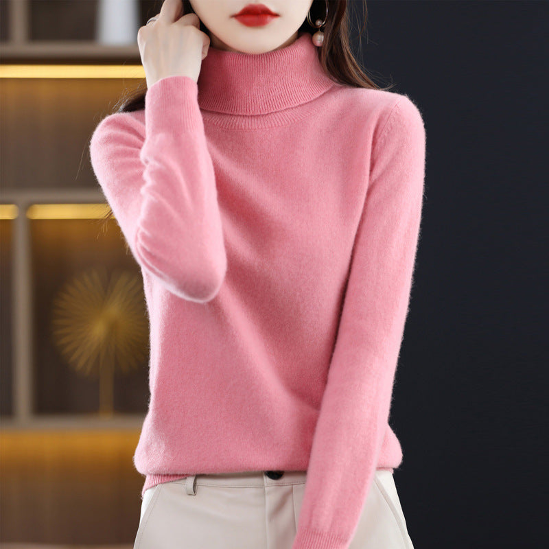 Womens High-neck Wool Sweater A Loose Versatile Knit Perfect For The Office