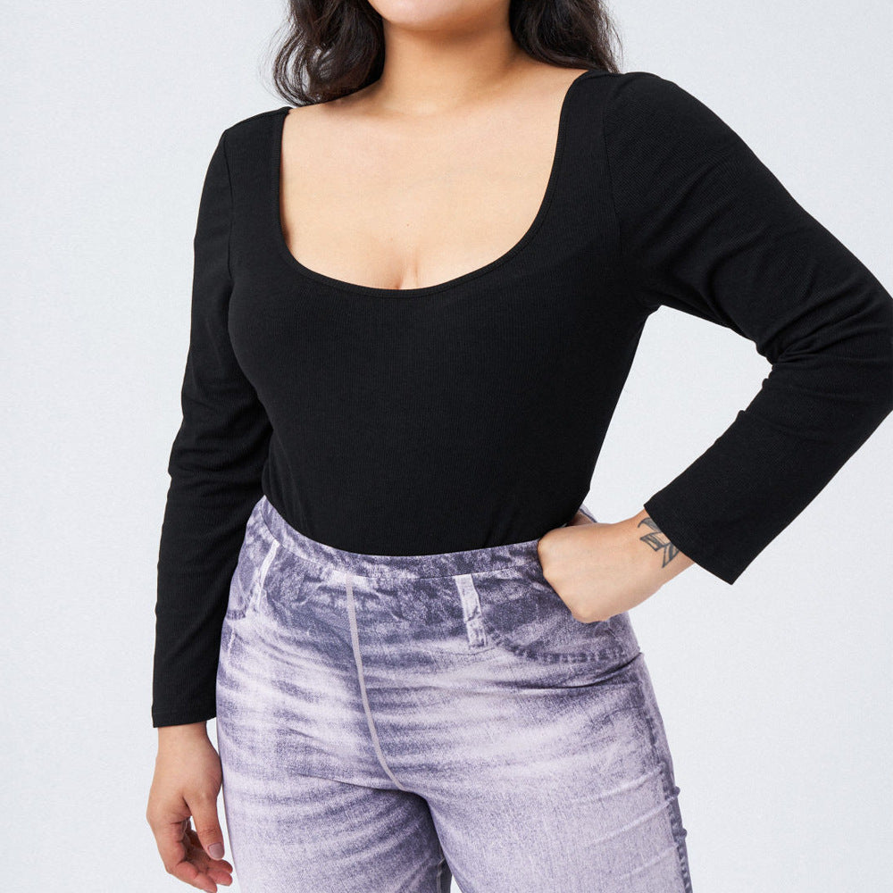 Women's Square Neck Knitted Long Sleeve Versatile Top