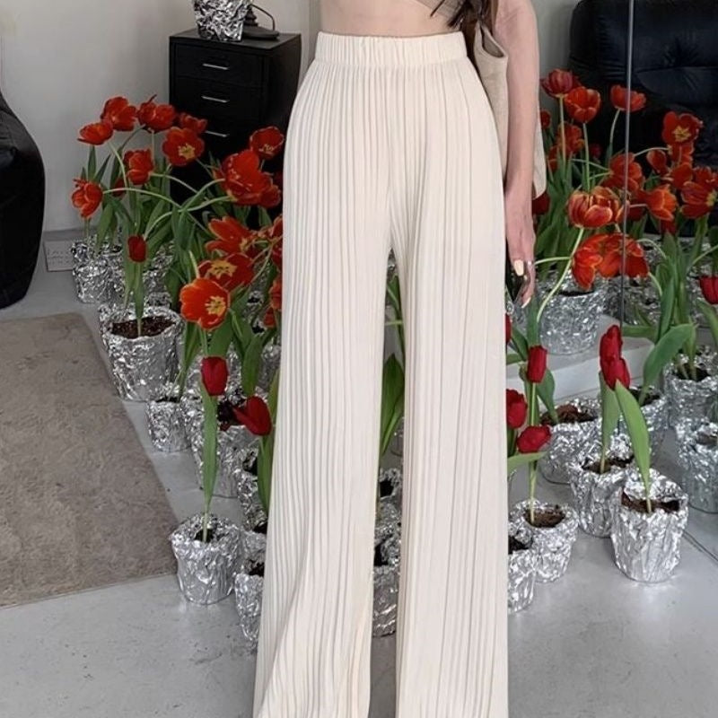 High-waisted Draping Lightweight Pleated Casual Pants