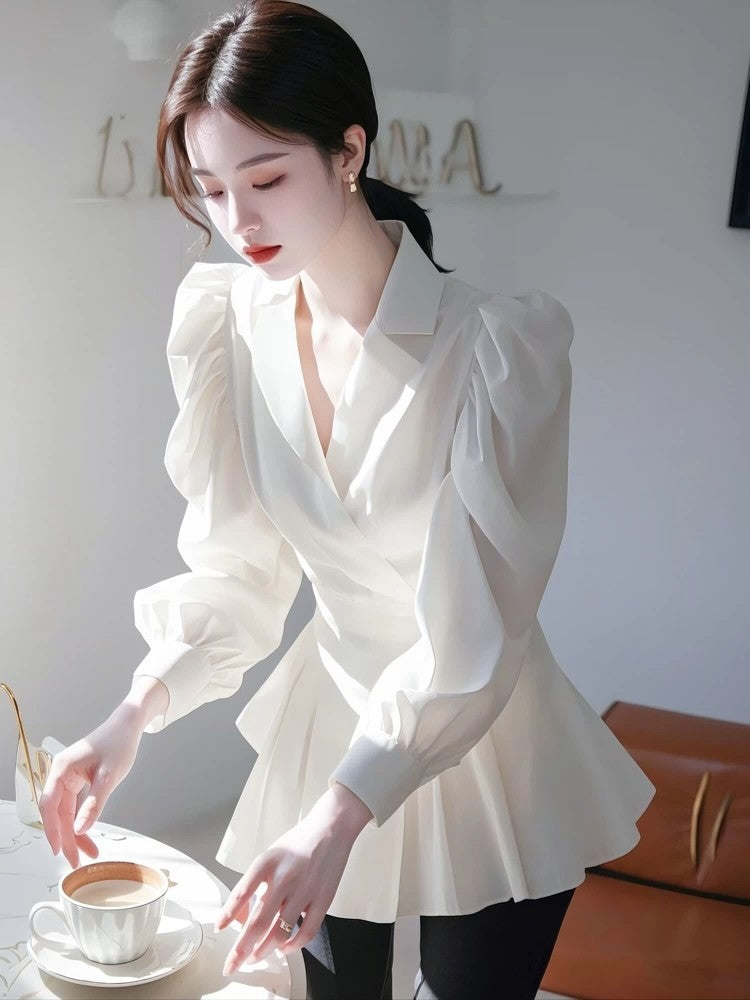 French Temperament High-end Fashion Socialite Waist-cinching Shirt