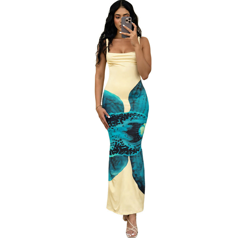 Women's Clothing Sexy Hot Girl Printed Sheath Backless Sleeveless Camisole Dress