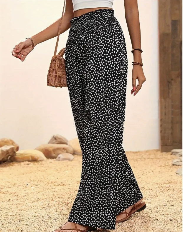 Polka-dot Loose-fitting High Waist Tight Waist Straight-leg Trousers
