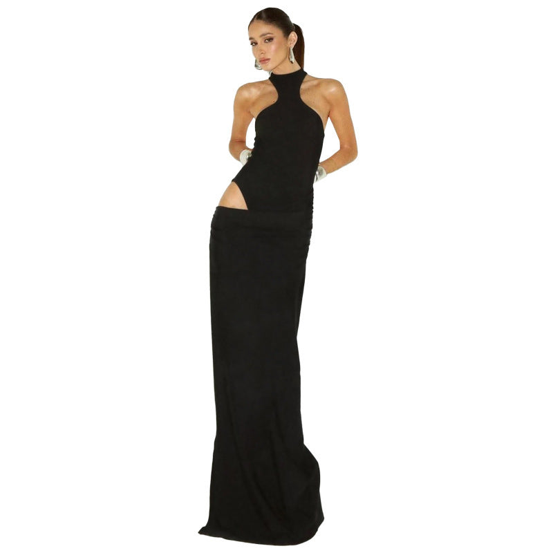 Solid Color Round-neck High Waist Slim-fit Hip Skirt Suit