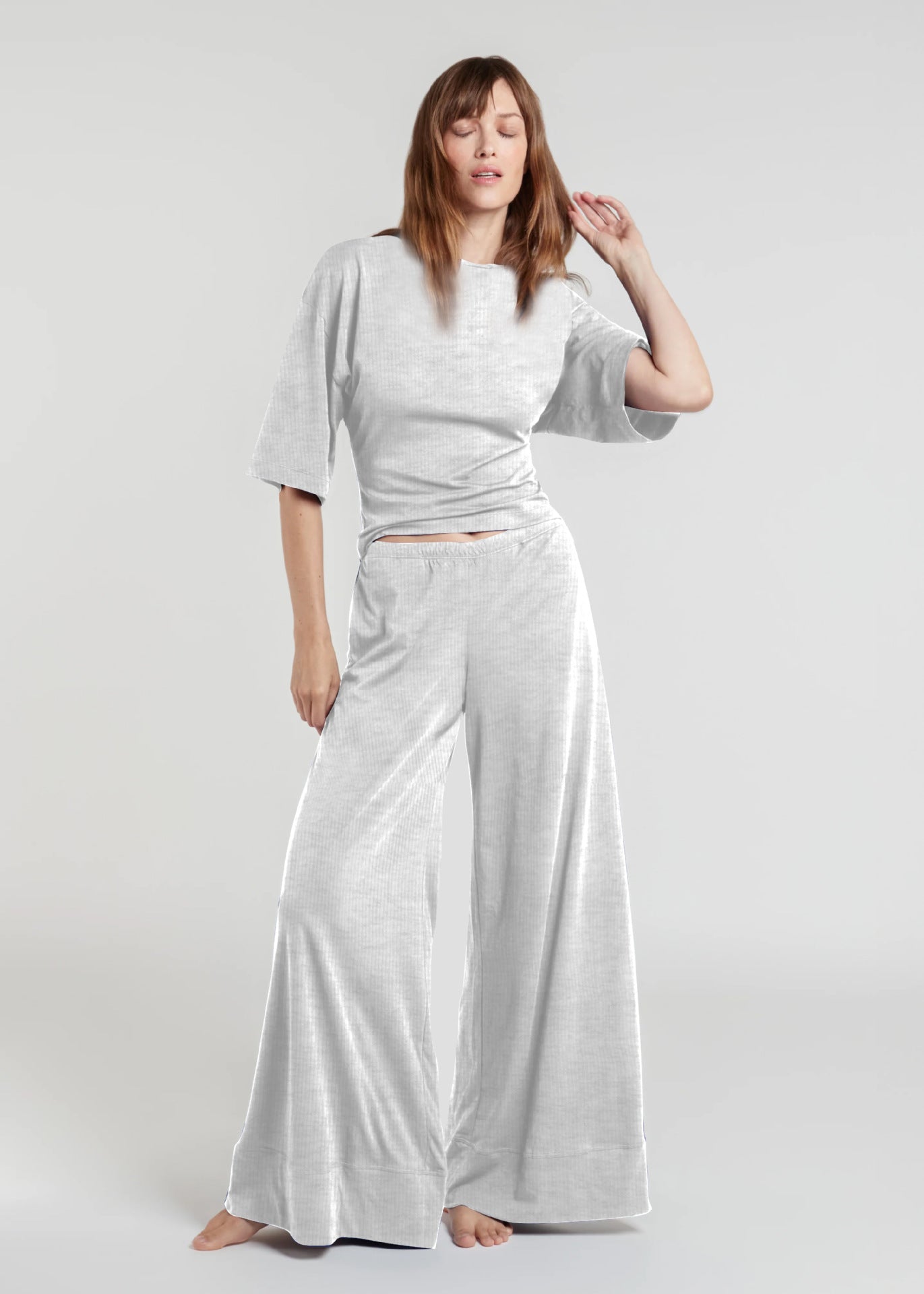 Womens Casual Slim-Fit Loose Wide-Leg Pants Set