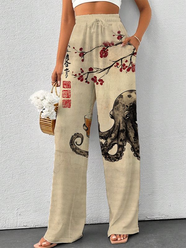 Casual Wide-leg Athletic Pants For Street Style In Europe And The US