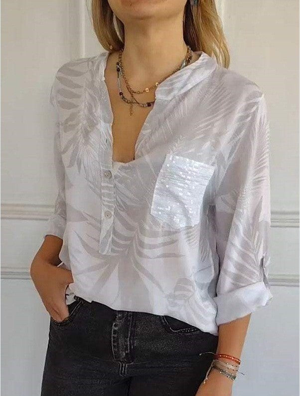 Summer New European And American Women's Fashion High-end Temperament Elegant Printed Shirt Top