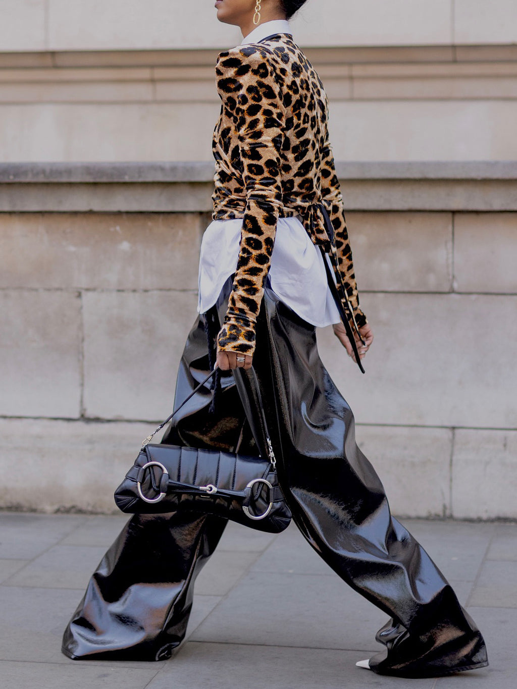 Leopard Print V-neck Top White Shirt Two-piece Set
