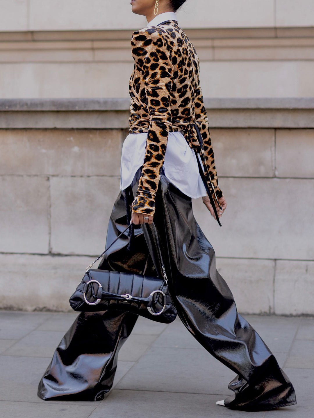 Leopard Print V-neck Top White Shirt Two-piece Set