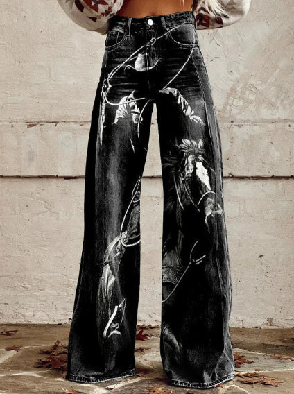 Women's Digital Print Pants Imitation Jeans