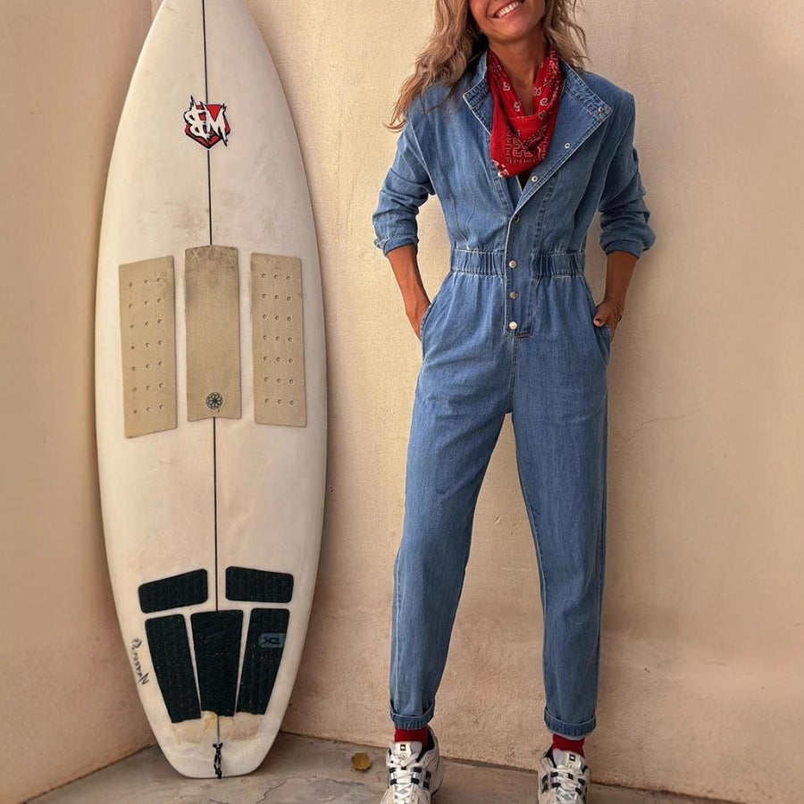 Personality Street Pocket Washed Women's Jumpsuit