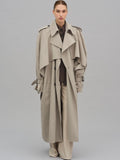 Women's Long Khaki Belted Cape Trench Coat