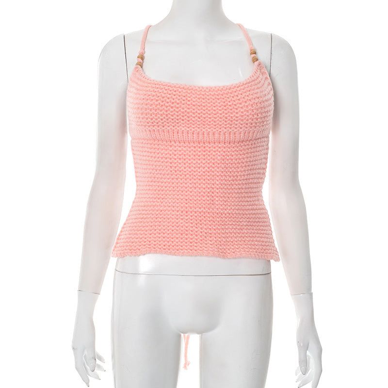 Women's Woolen Lace-up Backless Top