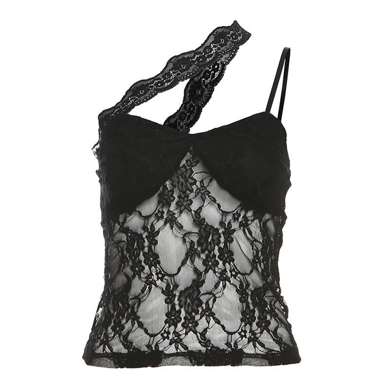 Sexy Lace Cutout Vest Design Ruffled Skirt Two-piece Set