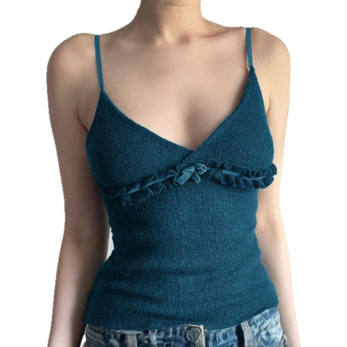 Y2g Top Women's Solid Color Slim Flower Knitted Sling Women