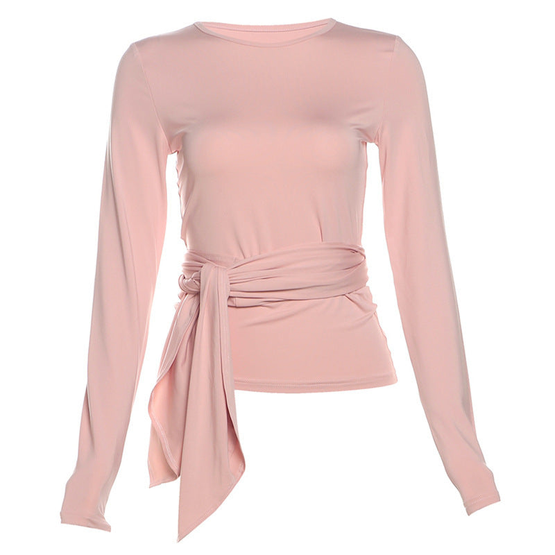 Round Neck Commute Style All-match Tight Slimming Long Sleeve Top