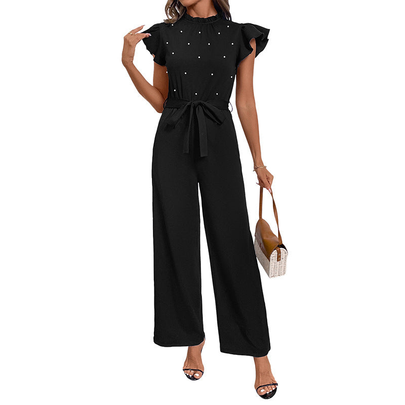 Flying Sleeves Small Stand Collar High Waist Women's Jumpsuit