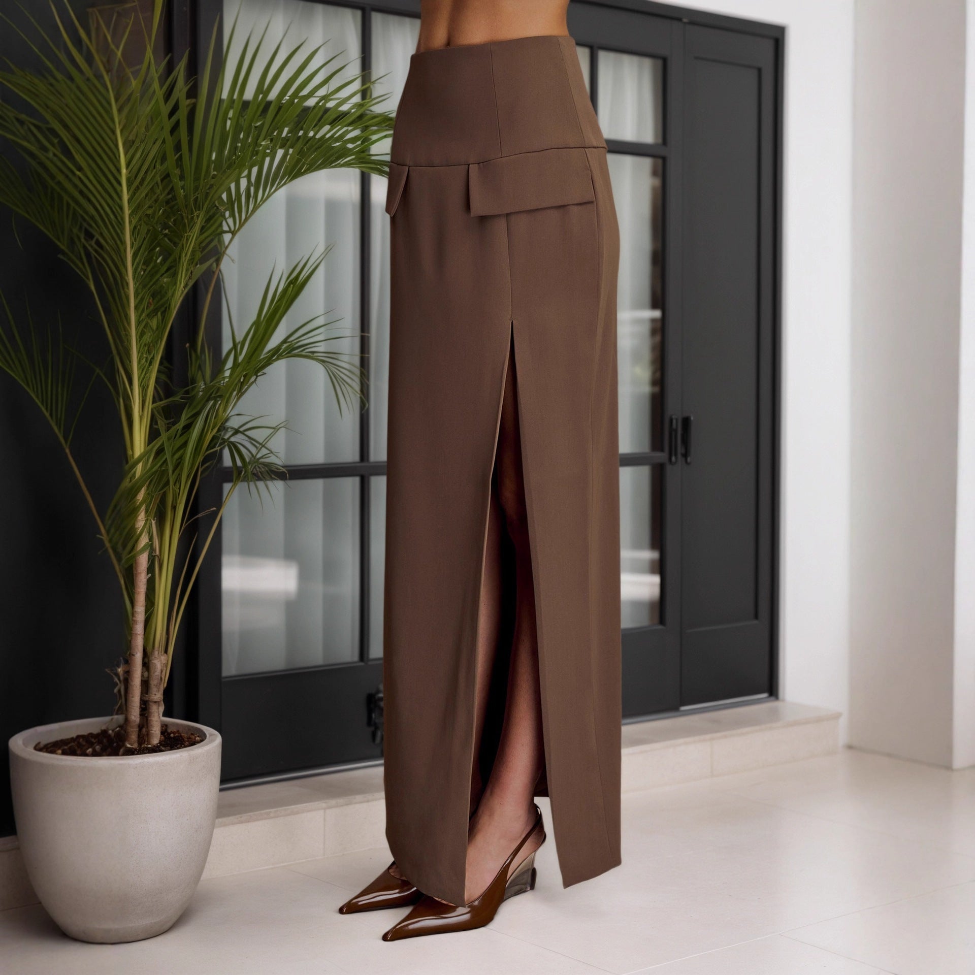 Women's High-waisted Slimming High-slit Long Bodycon Skirt