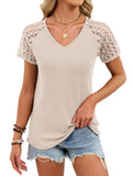 V-Neck Waffle-Knit Grace Panel-Sleeve Casual T-Shirt