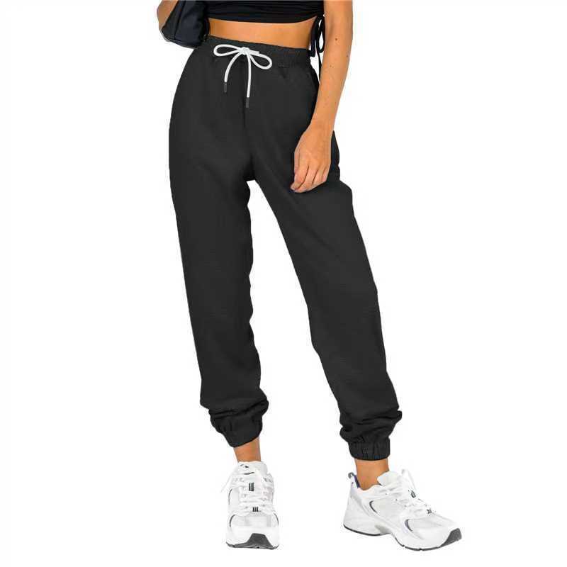 Women's Waist Belt Pocket High Waist Ankle-tied Solid Color Casual Pants