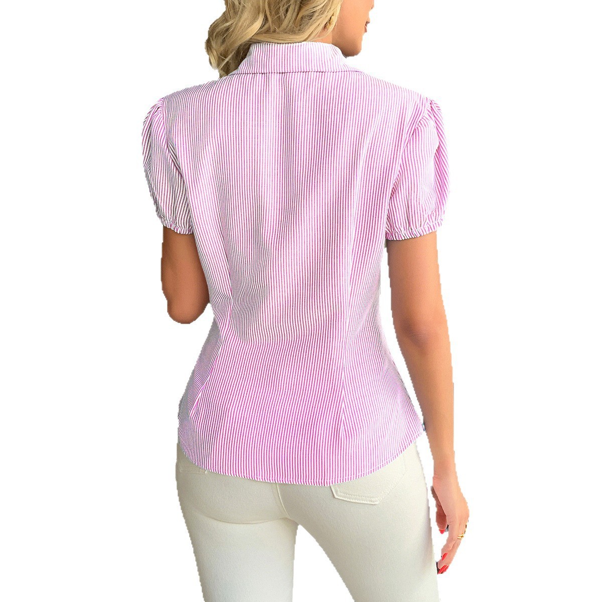 Casual Striped Button Short Sleeve Small Shirt Women's Clothing