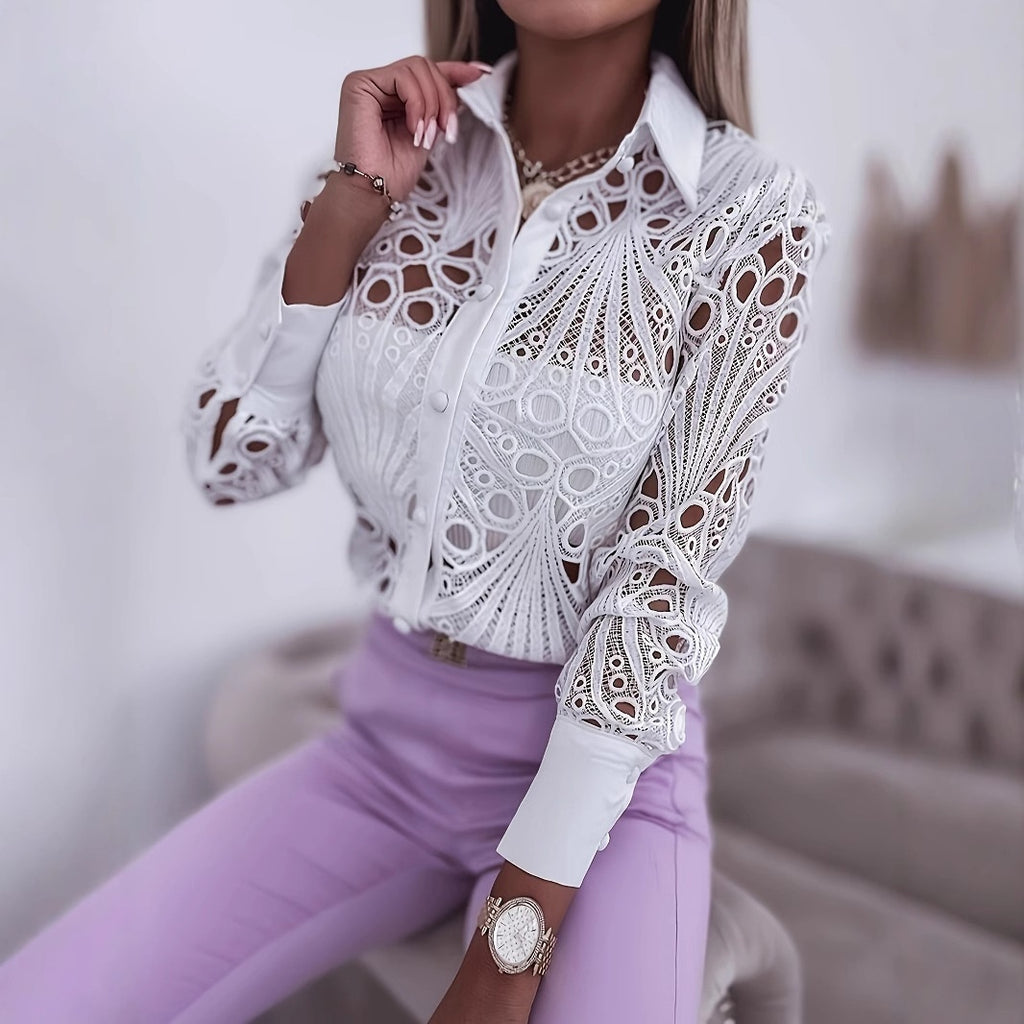 Versatile Commuter Lace Hollow-out Long Sleeve Shirt For Women